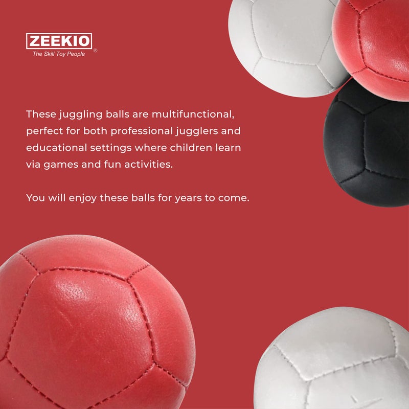 Zeekio - Josh Horton Pro Series Juggling Balls - Professional - for All Levels & Ages- Millet Filled - 12 Panel Synthetic Leather Ball Durable - 128 Grams 67mm Wide - Set of 3 Black - Image 4
